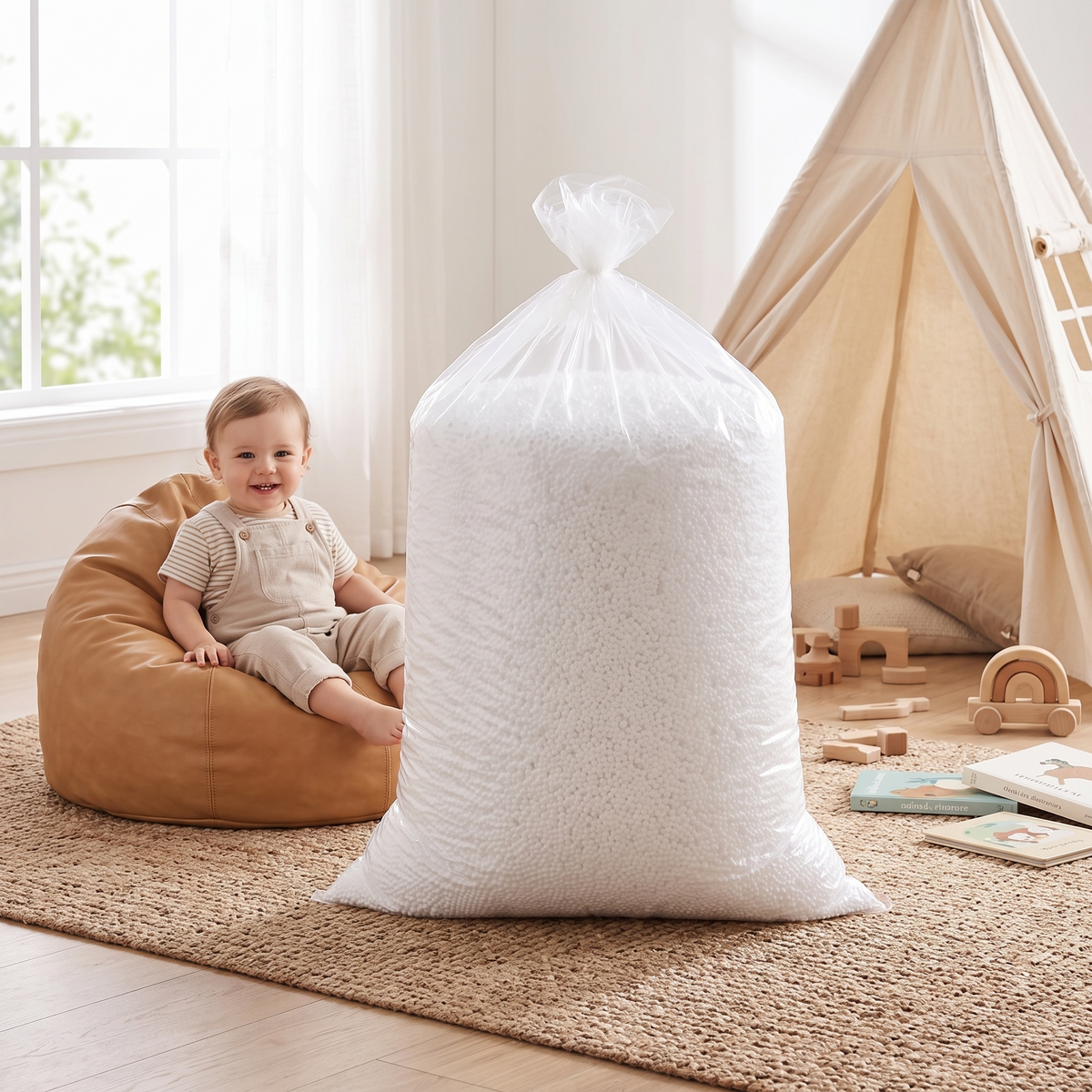 Little Teekie Bean Bag Beans | 200L Premium EPS Refill – Shipped Separately – styled in a playroom