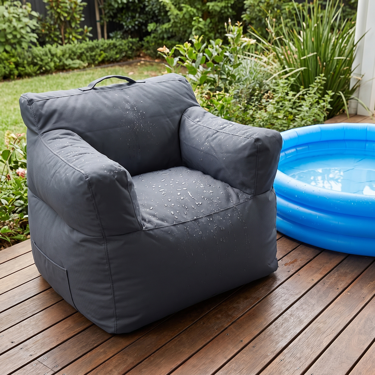 Little Teekie Outdoor Kids Bean Bag Cover | Water-Resistant Olefin, Cover Only – Sage – styled on a deck