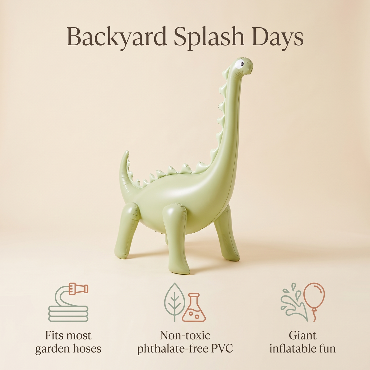 Little Teekie Giant Inflatable Dinosaur Sprinkler | Phthalate-Free PVC with Hose Adaptor – Dino Green – key features