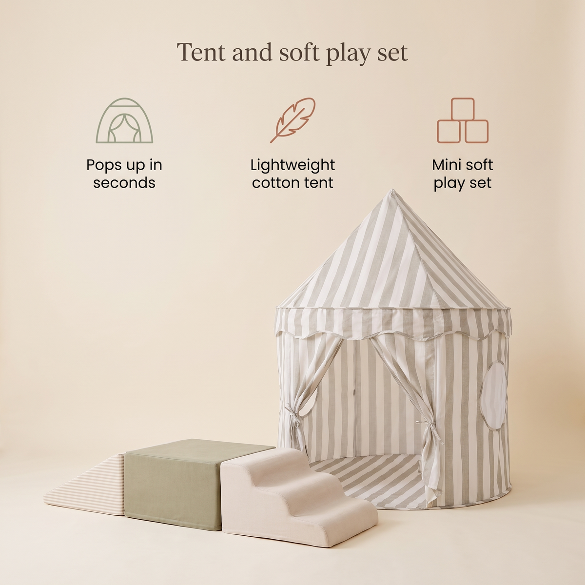 Little Teekie Pop-Up Tent & Lounger Bundle | Cotton Play Tent & Mini Bean Bag Lounger Cover – Sage – key features