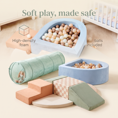Little Teekie Play Tunnel & Ball Pit Bundle | OEKO-TEX Cotton Tunnel & Soft Foam Ball Pit – Oat – key features