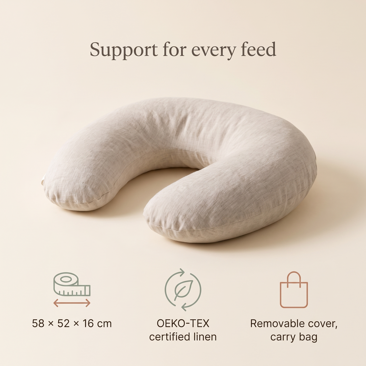 Little Teekie Linen Nursing Pillow | U-Shape with Removable Cover & Carry Bag – Natural Oat – key features