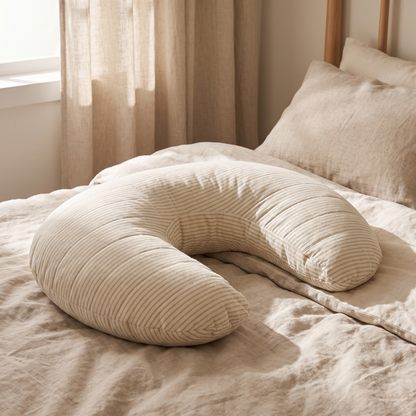 Little Teekie Organic Cotton Feeding Pillow | Soft Nursing Support – Pinstripe – lifestyle hero