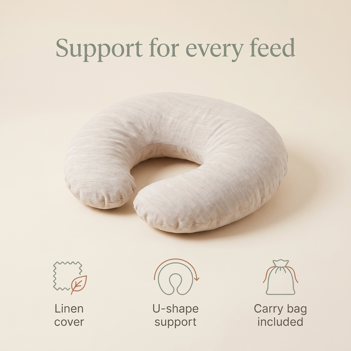 Little Teekie Linen Nursing Pillow | U-Shape with Cover & Carry Bag – Natural Stripe – key features