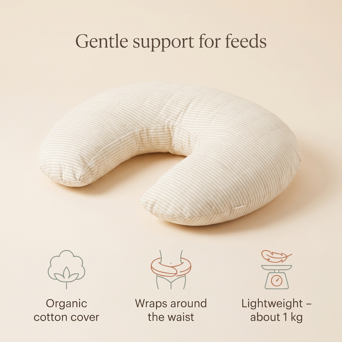 Little Teekie Organic Cotton Feeding Pillow | Soft Nursing Support – Pinstripe – key features