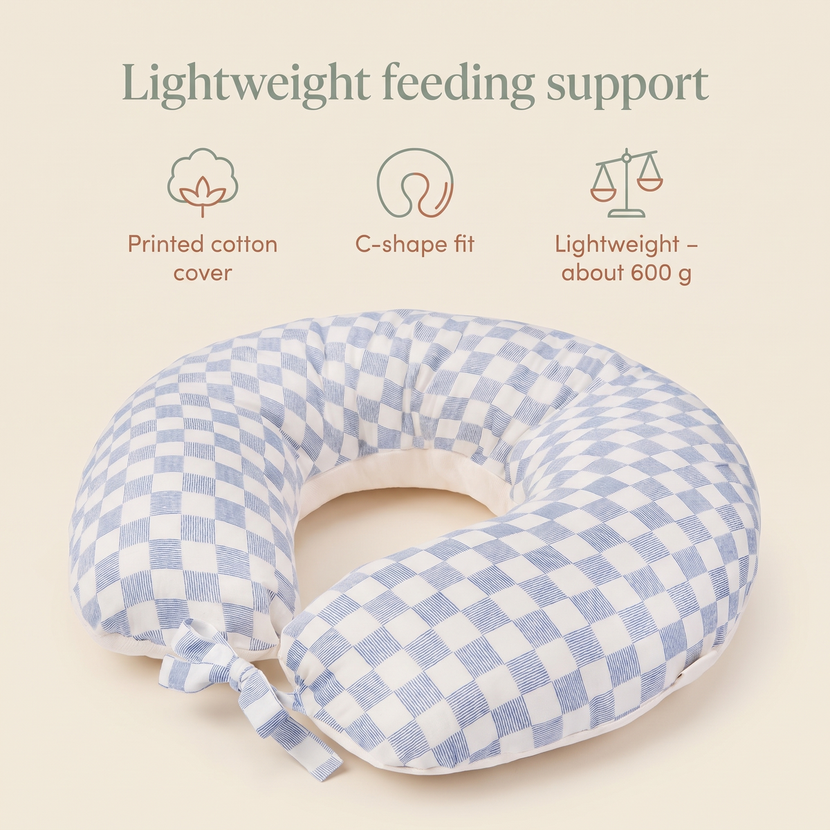 Little Teekie Printed Cotton Nursing Pillow | C-Shape Feeding Support – Waves – key features