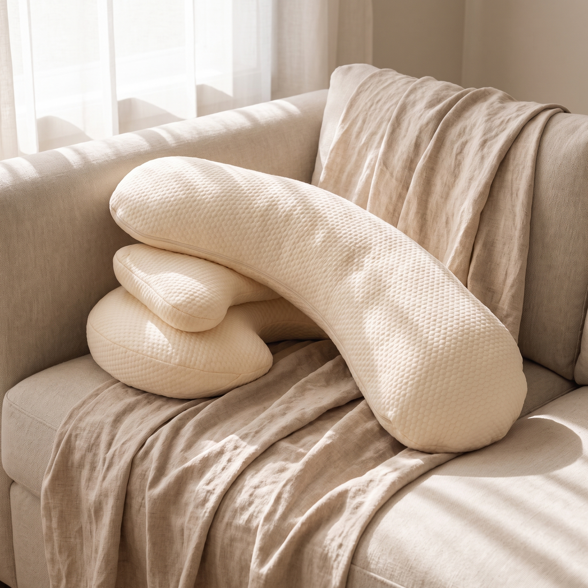 Little Teekie Pregnancy Pillow Bundle | Winged Maternity Pillow with Full-Body Attachment – Oat – lifestyle hero