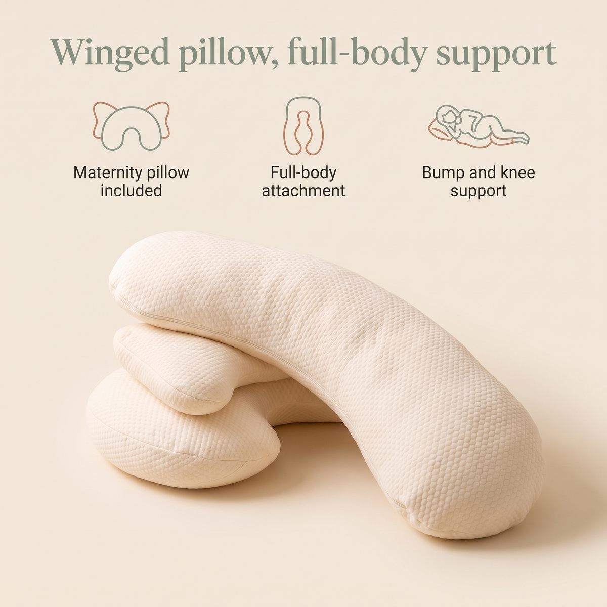 Little Teekie Pregnancy Pillow Bundle | Winged Maternity Pillow with Full-Body Attachment – Oat – key features