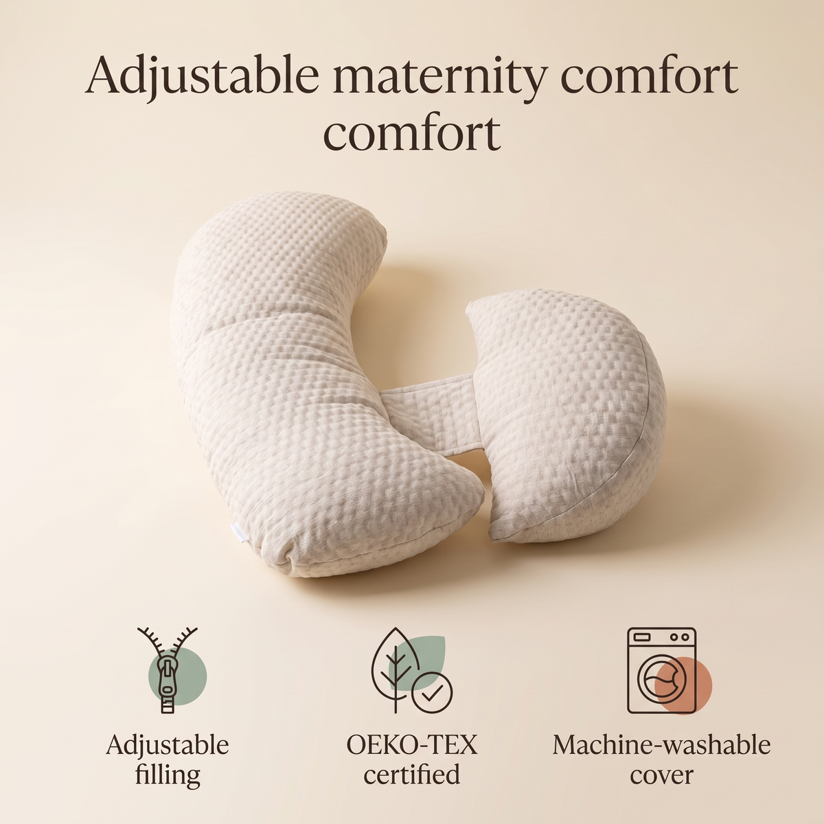 Little Teekie Linen Maternity Pillow | Large with Adjustable Fill & Washable Cover – Natural – key features