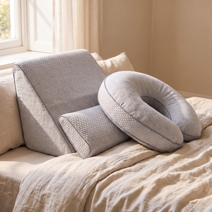 Little Teekie Adjustable Wedge Pregnancy Pillow | 3-Piece Set, Supportive Fill – Linen Look – styled in a bedroom