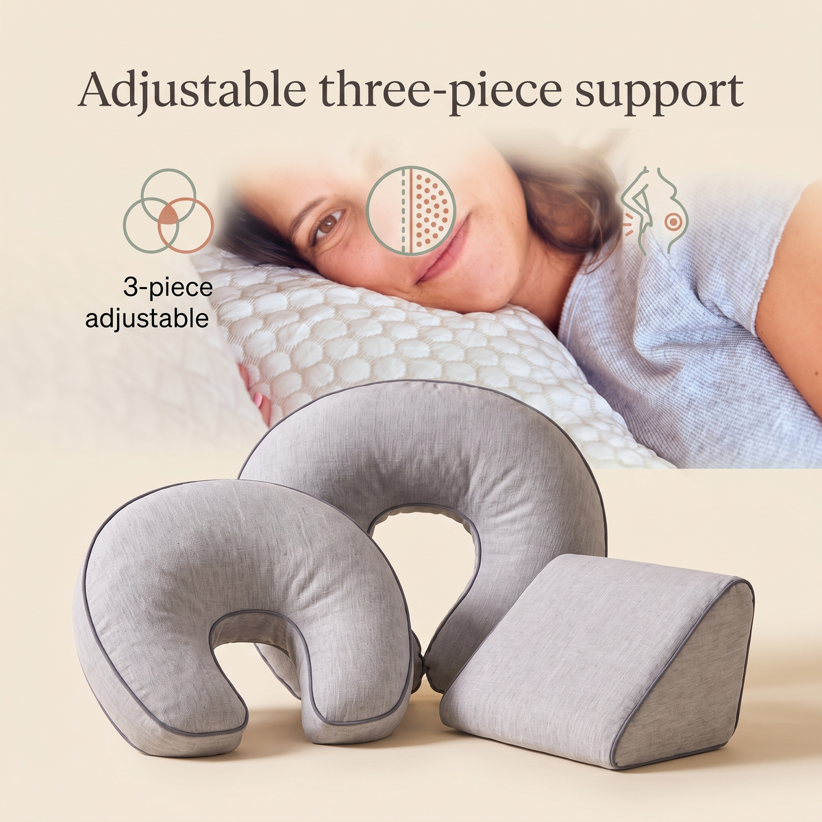 Little Teekie Adjustable Wedge Pregnancy Pillow | 3-Piece Set, Supportive Fill – Linen Look – key features