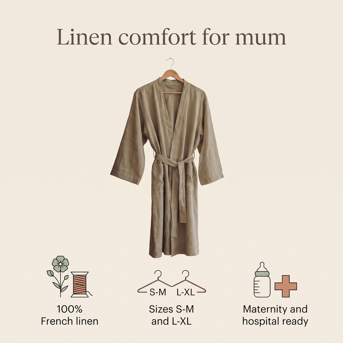 Little Teekie Linen Robe | 100% French Linen Maternity & Hospital Robe – Soft Sage – key features