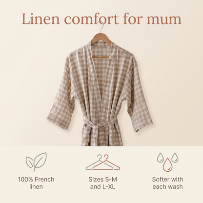 Little Teekie Linen Robe | 100% French Linen Maternity & Hospital Robe – Oat Gingham – key features