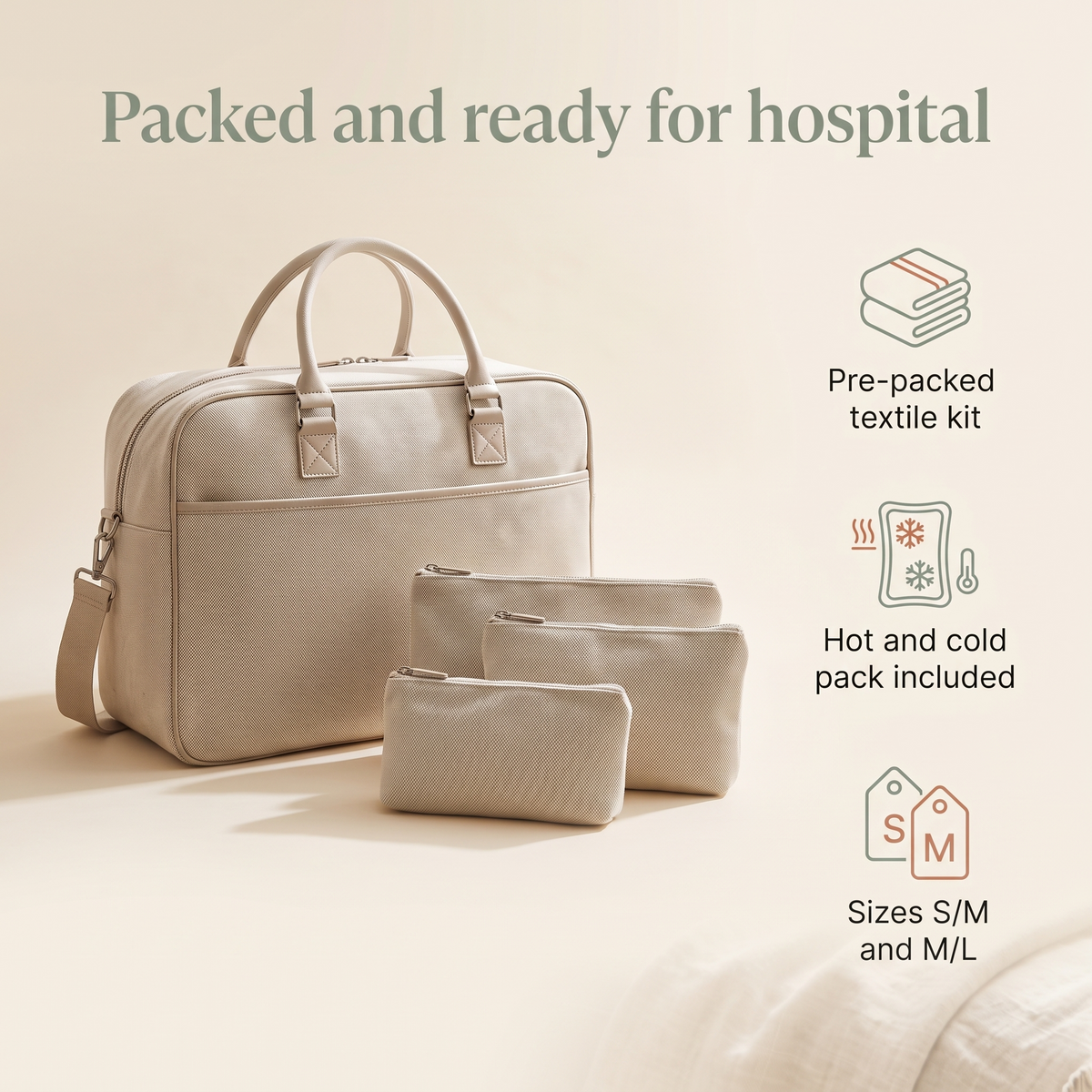 Little Teekie Pre-Packed Hospital Bag Kit | Robe, Pillowcase, Pouches, Wrap & Hot/Cold Pack – Oat – key features