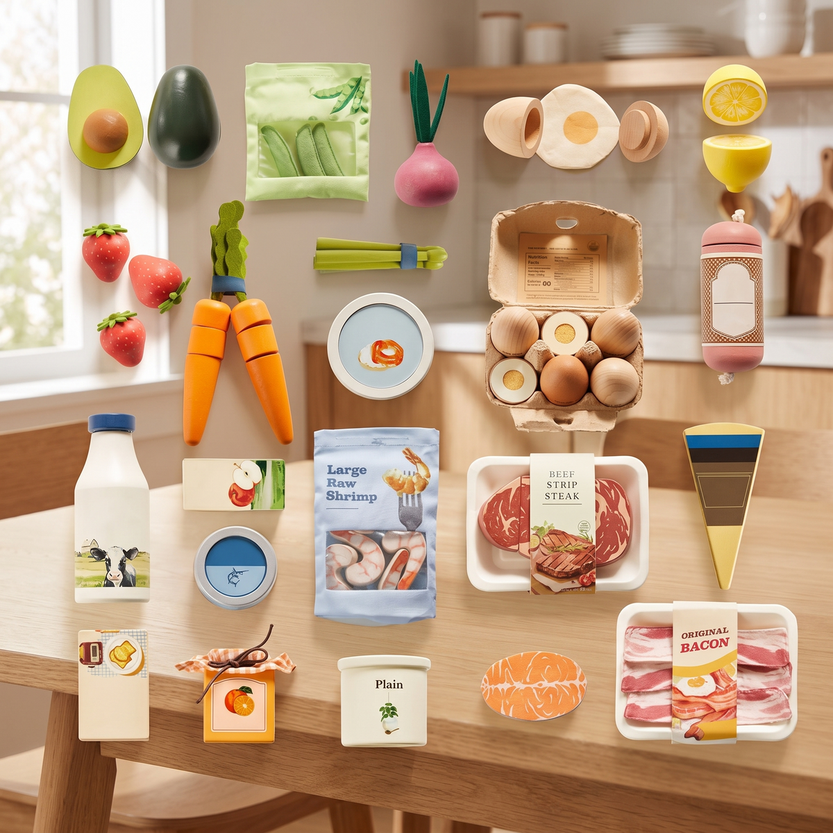 Little Teekie Wooden Play Food Bundle | 4 Themed Sets, Beech Wood – Multicolour – lifestyle
