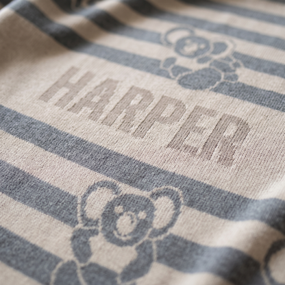 Little Teekie Personalised Koala Knit Baby Blanket | Name Knitted In, 100 x 70cm – Koala Stripe – personalisation detail