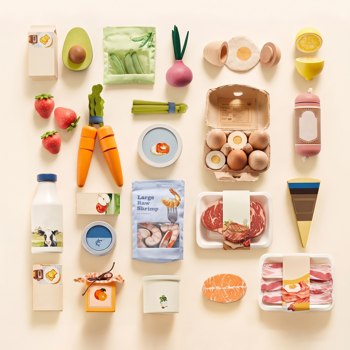 Little Teekie Wooden Play Food Bundle | 4 Themed Sets, Beech Wood – Multicolour – what's included