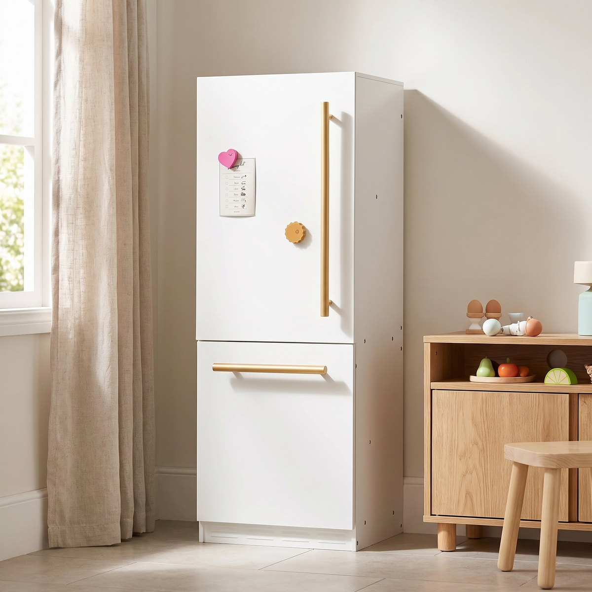 Little Teekie Wooden Play Fridge | Magnetic Door, Letters and Menus Included – styled in the home