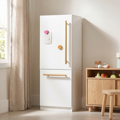 Little Teekie Wooden Play Fridge | Magnetic Door, Letters and Menus Included – styled in the home