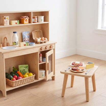 Little Teekie Wooden Play Food Bundle | 4 Themed Sets, Beech Wood – Multicolour – styled in the home