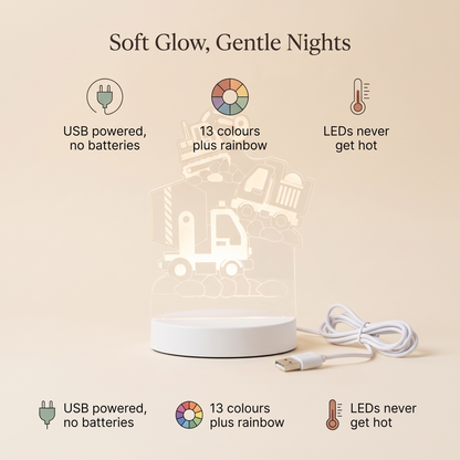 Little Teekie Plug-In LED Night Light | Construction Design, 13 Colours, USB – Colour Changing – key features