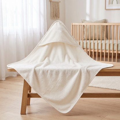 Little Teekie Personalised Small Hooded Towel | Embroidered Name, 100% Cotton – Ivory – lifestyle