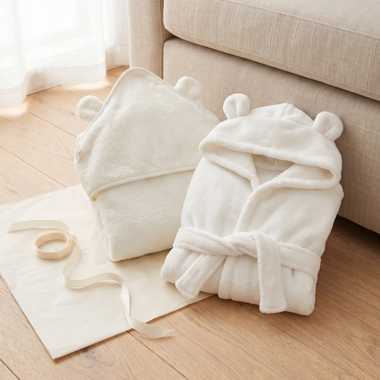 Little Teekie Personalised Hooded Towel & Robe Gift Set | Embroidered Name, Cotton – Ivory – lifestyle