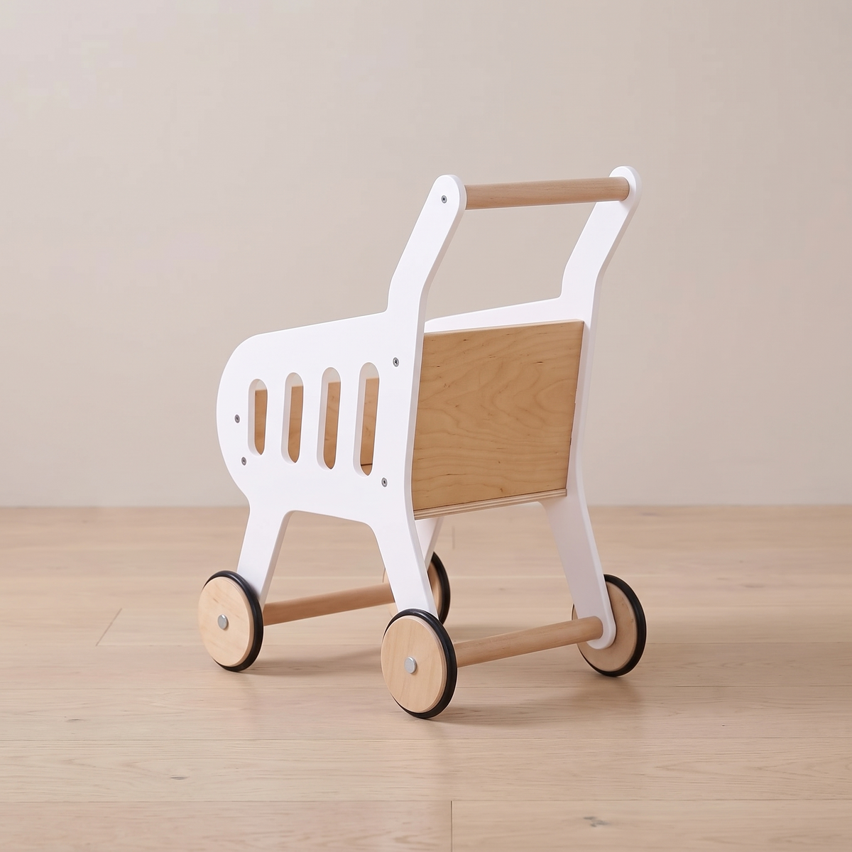 Little Teekie Wooden Shopping Trolley | 54cm Tall, Birch Ply Frame – White – alternate angle