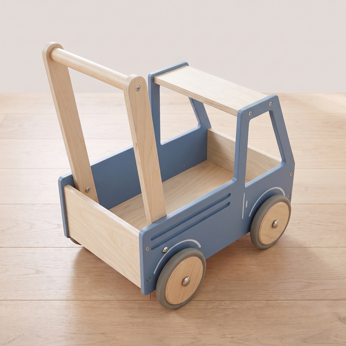 Little Teekie Wooden Push Truck Walker | 100% Birchwood, Storage Box – Steel Blue – alternate angle
