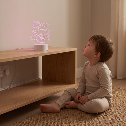 Little Teekie Plug-In LED Night Light | Unicorn Design, 13 Colours, USB – Colour Changing – in use, shows scale