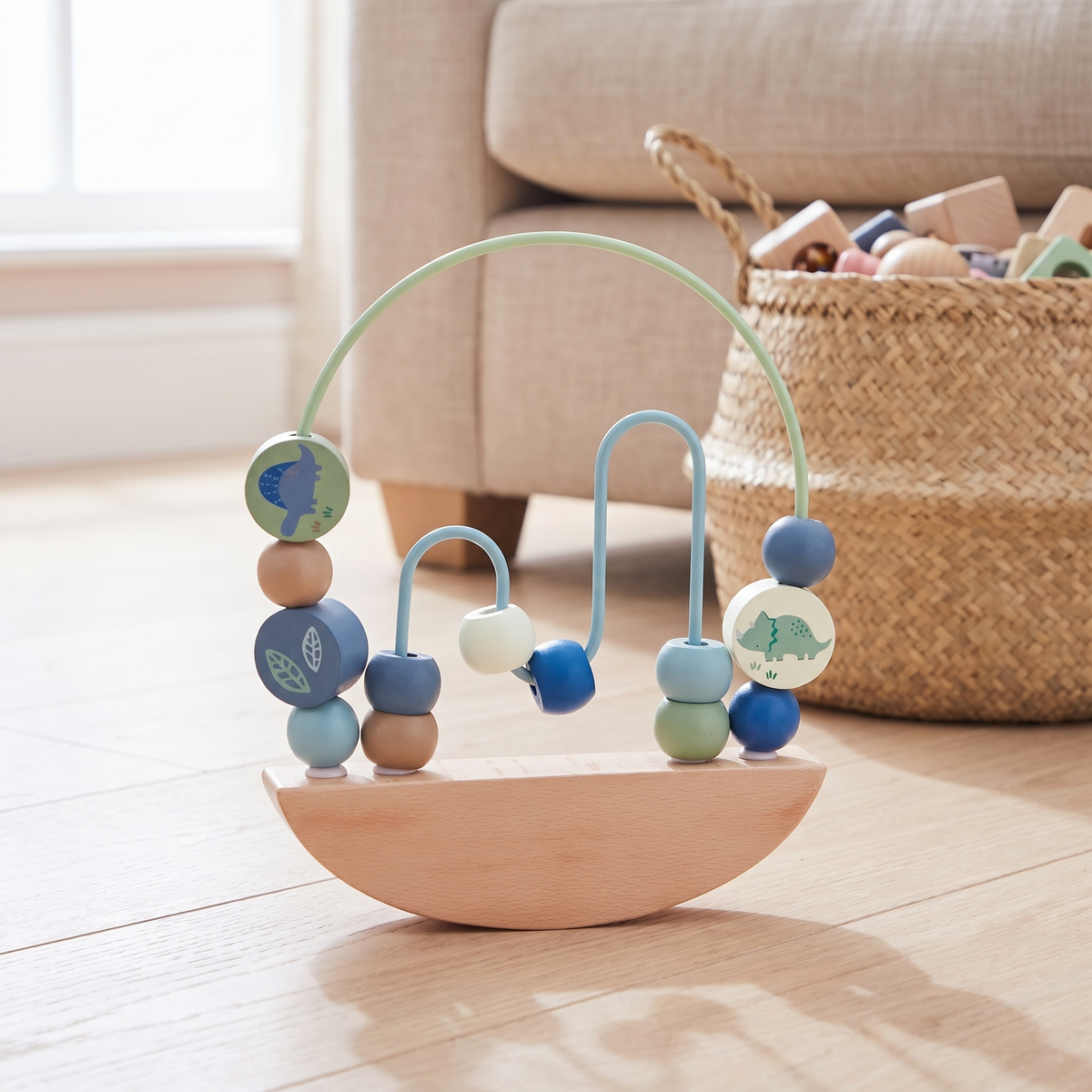 Little Teekie Personalised Wooden Dino Rocking Bead Toy | Name on Base, FSC Timber – lifestyle