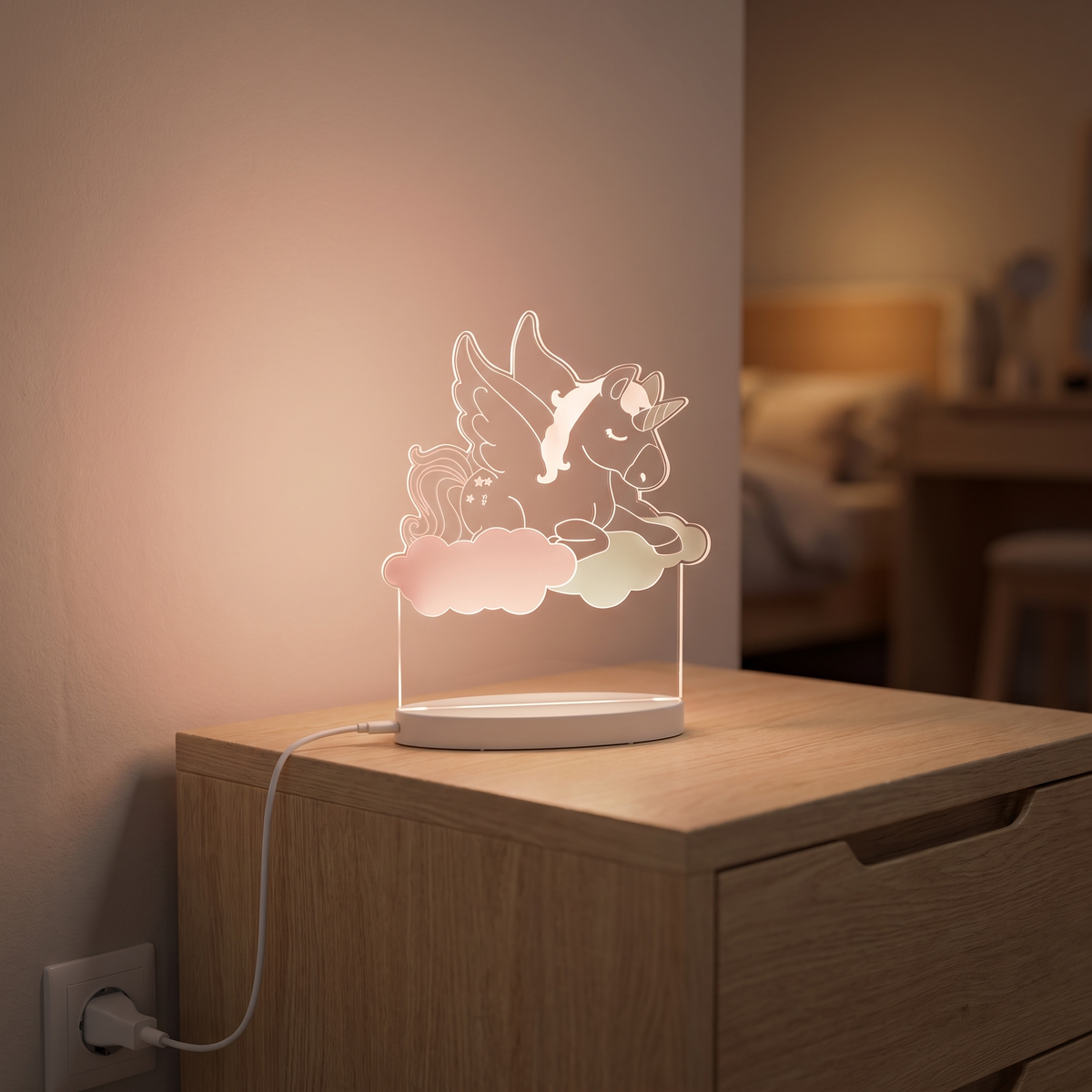 Little Teekie Plug-In LED Night Light | Unicorn Design, 13 Colours, USB – Colour Changing – styled in the home
