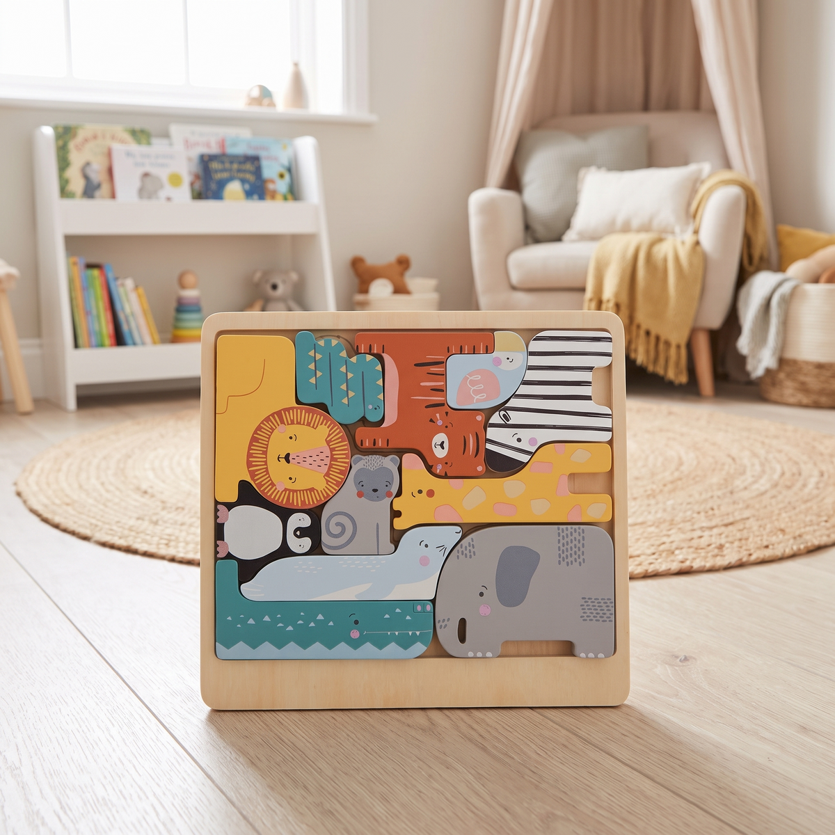 Little Teekie Personalised Wooden Safari Stacker Puzzle | Engraved Name, Zoo Box – Multicolour – lifestyle