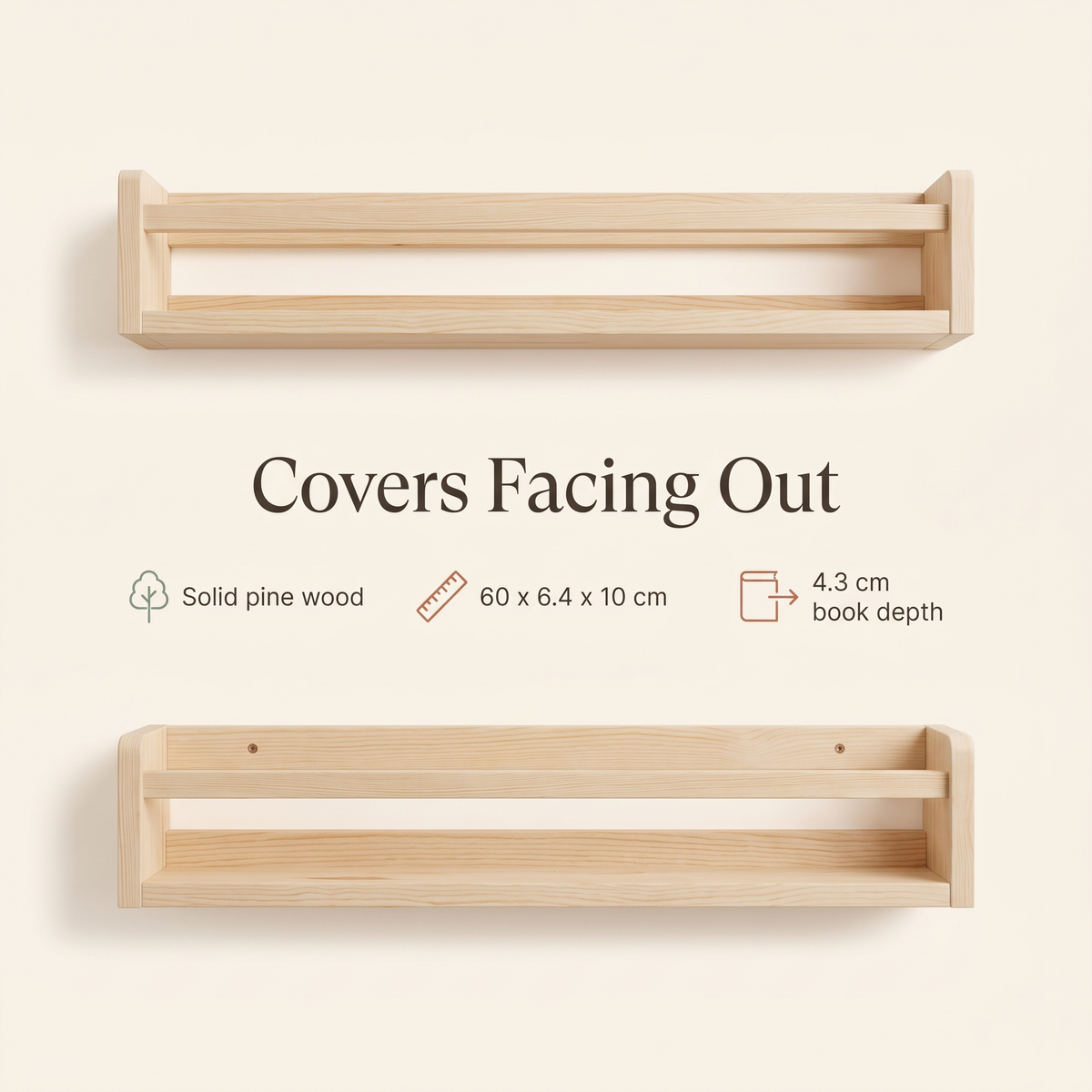 Little Teekie Front-Facing Book Rack with Flat Peg | Wall-Mounted Pine, 4.3cm Depth – Raw Pine – key features