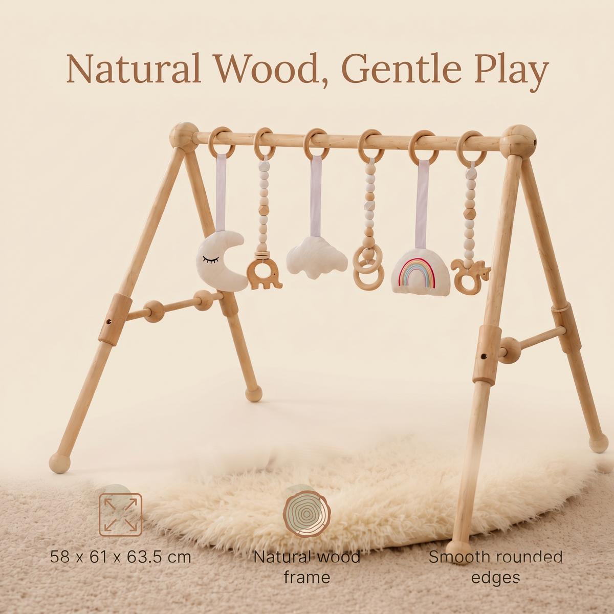 Little Teekie Wooden Baby Play Gym | Sensory Activity Toys, 58 x 61 x 63.5 cm – Natural Wood – key features