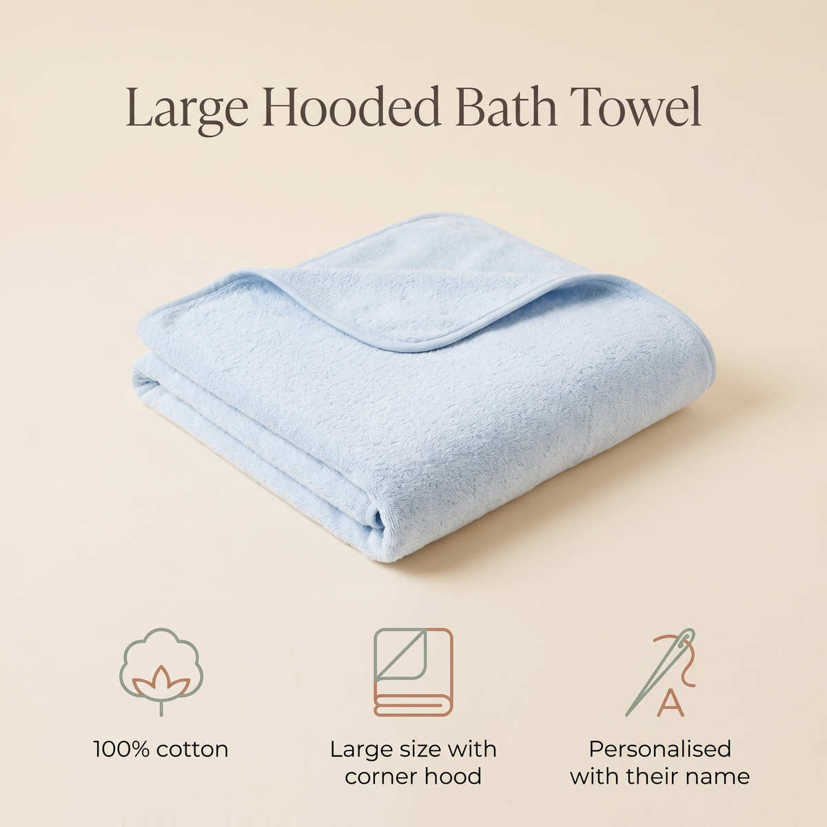 Little Teekie Personalised Large Hooded Bath Towel | Embroidered Name, 100% Cotton – Blue – key features