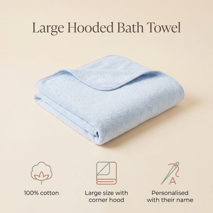 Little Teekie Personalised Large Hooded Bath Towel | Embroidered Name, 100% Cotton – Blue – key features
