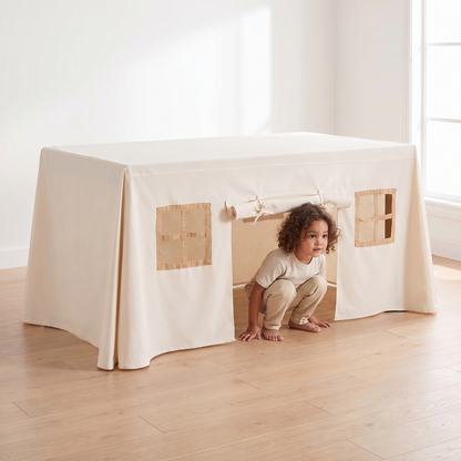 Little Teekie Table Play Tent | Fits Over Dining Tables, 290 x 230 cm – Natural – in use, shows scale