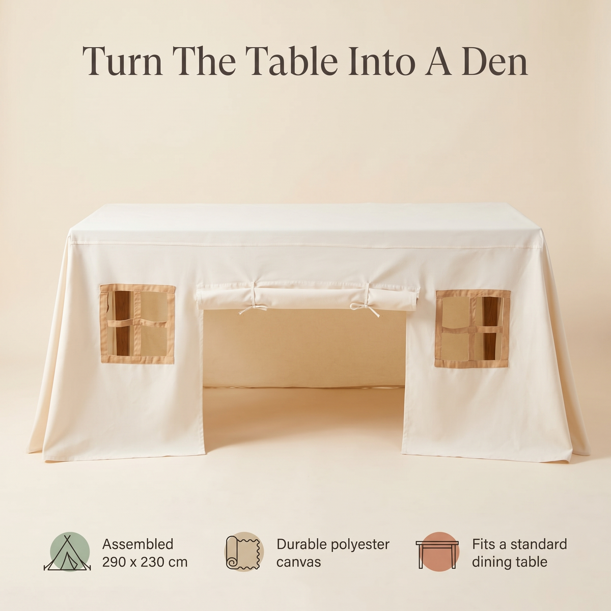 Little Teekie Table Play Tent | Fits Over Dining Tables, 290 x 230 cm – Natural – key features
