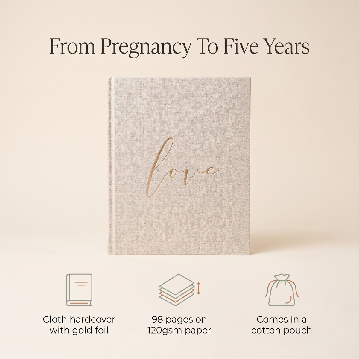 Little Teekie Baby Memory Book | Cloth Hardcover, Gold Foil, 98 Pages – Neutral Cloth – key features
