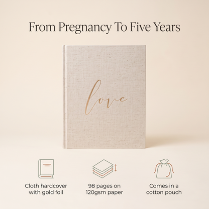 Little Teekie Baby Memory Book | Cloth Hardcover, Gold Foil, 98 Pages – Neutral Cloth – key features