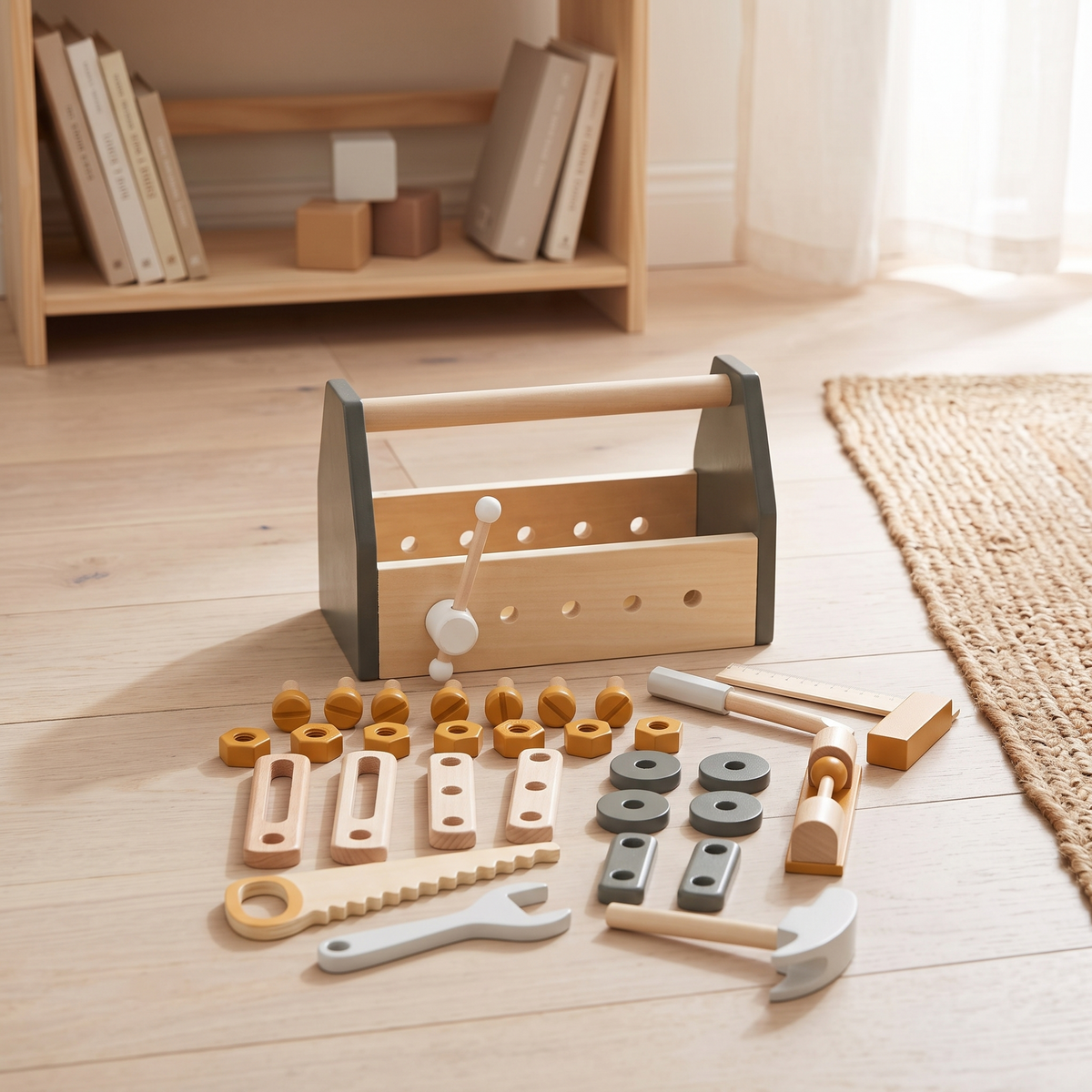 Little Teekie Wooden Tool Box with 30-Piece Tool Set | Removable Vice, 25cm Box – lifestyle