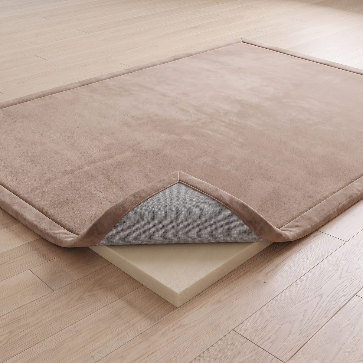 Little Teekie Thick Foam Family Play Rug | 30mm Velvet Top, Waterproof – Light Brown Coffee – alternate angle