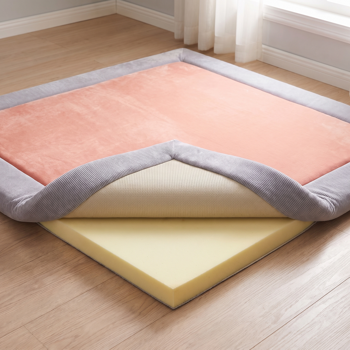 Little Teekie Velvet Memory Foam Play Mat | Anti-Slip Base, Machine Washable – Pebble Grey – alternate angle