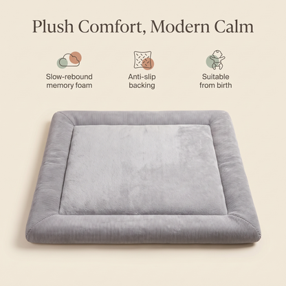 Little Teekie Velvet Memory Foam Play Mat | Anti-Slip Base, Machine Washable – Pebble Grey – key features