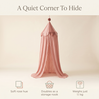 Little Teekie Kids Bed Canopy | Soft Drape, Doubles as Storage – Rose – key features