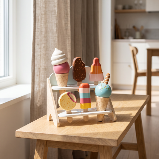Little Teekie Wooden Ice Cream Shop Set | 6 Mix-and-Match Cones, FSC Wood – Colourful – lifestyle