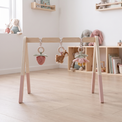 Little Teekie Wooden Baby Play Gym | Fabric Arch, 3 Soft Toys, 47.5 x 54 x 60 cm – Fairy Garden – lifestyle
