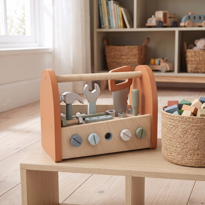 Little Teekie Wooden 2-in-1 Tool Box and Workbench | FSC Certified Wood, 25cm – styled in the home