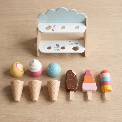 Little Teekie Wooden Ice Cream Shop Set | 6 Mix-and-Match Cones, FSC Wood – Colourful – what's included